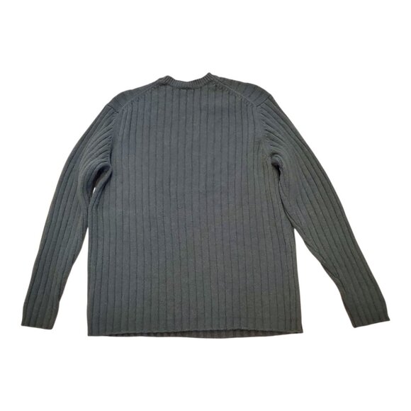 GAP SZ L Men's Ribbed Crewneck 100% Lambswool Ribbed Knit Green Crewneck Sweater - Picture 4 of 7